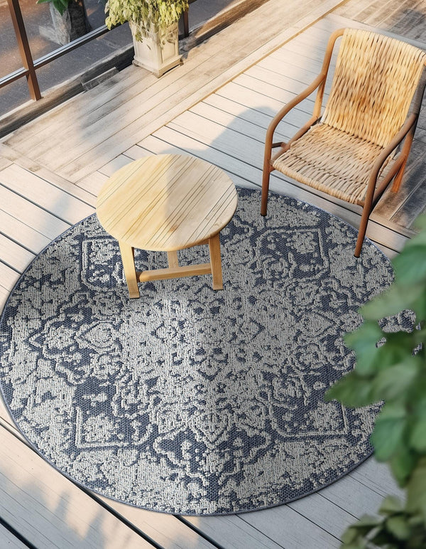 Patio Heritage Collection Area Rug - Santorini Round Navy Blue  lifestyle 119