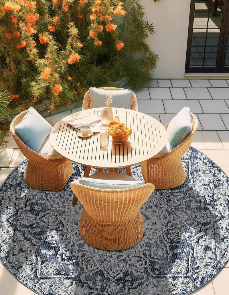 Patio Heritage Collection Area Rug - Santorini Round Navy Blue  lifestyle 129