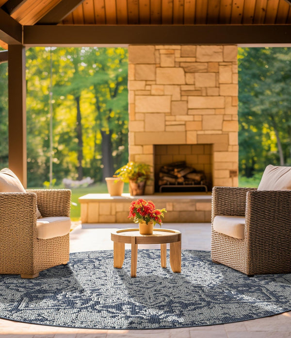 Patio Heritage Collection Area Rug - Santorini Round Navy Blue  lifestyle 134