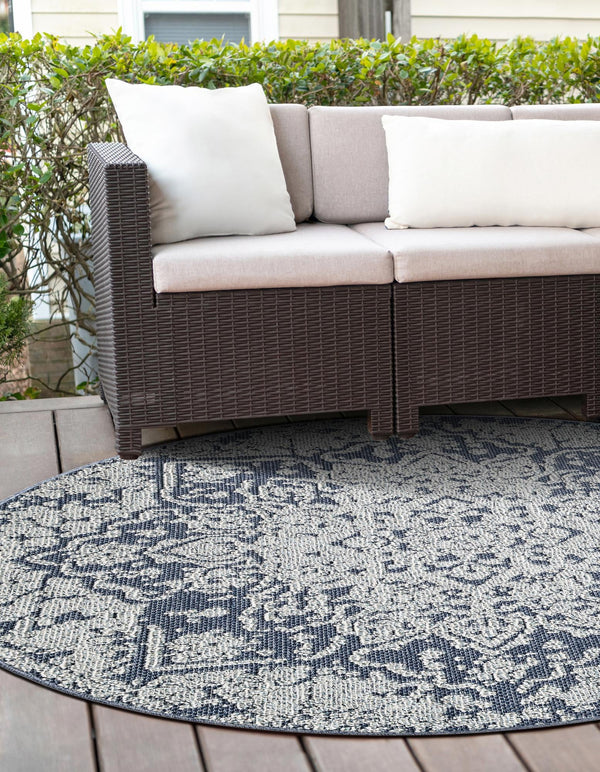 Patio Heritage Collection Area Rug - Santorini Round Navy Blue  lifestyle 139