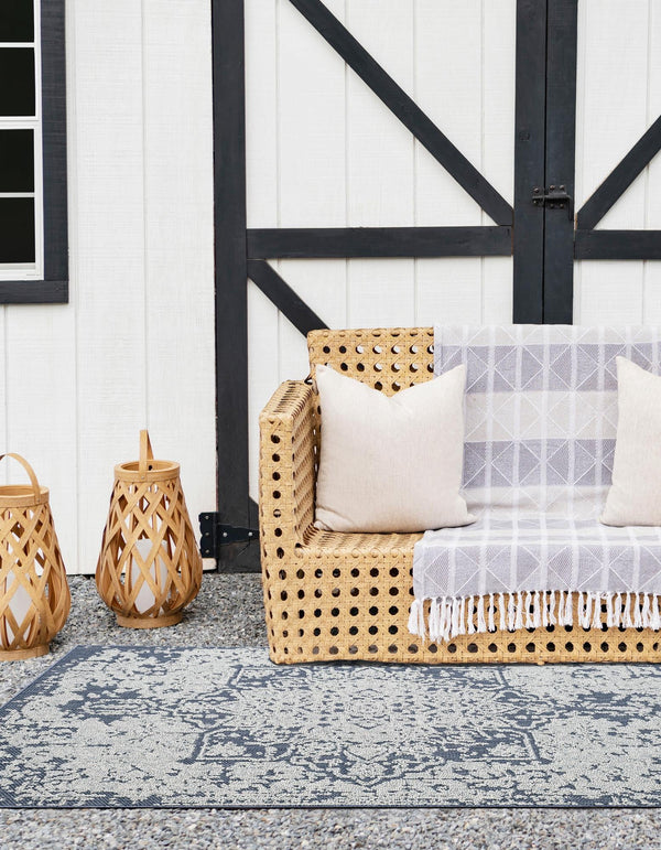 Patio Heritage Collection Area Rug - Santorini Rectangle Navy Blue  lifestyle 6