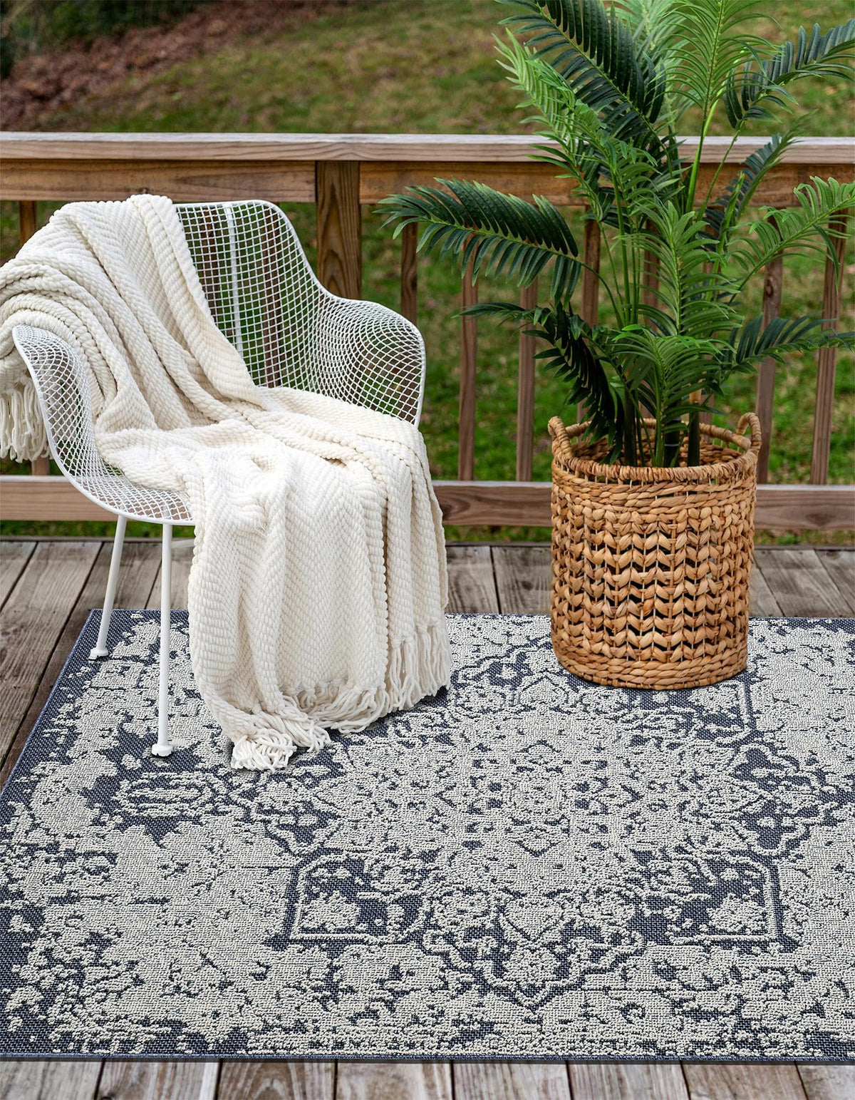 Patio Heritage Collection Area Rug - Santorini Rectangle Navy Blue  lifestyle 10