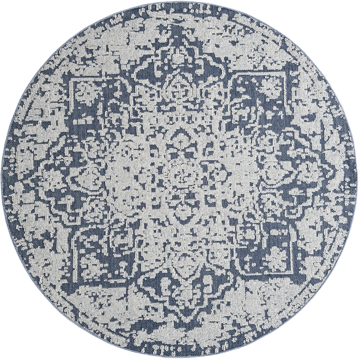 Patio Heritage Collection Area Rug - Santorini Round Navy Blue  lifestyle 78