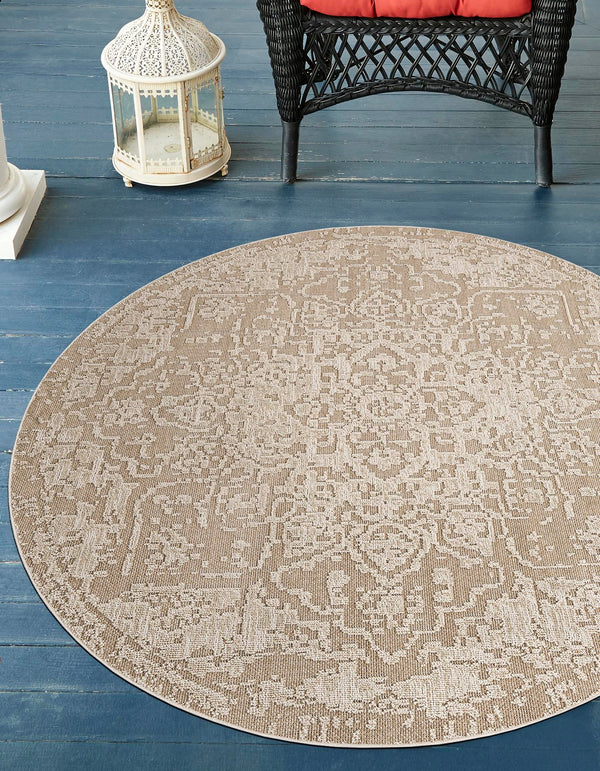 Patio Heritage Collection Area Rug - Santorini Round Khaki  lifestyle 100