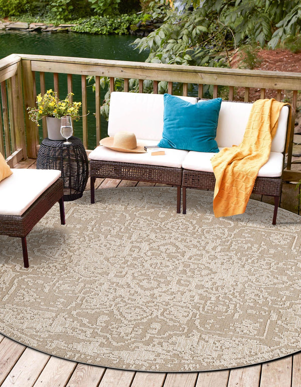 Patio Heritage Collection Area Rug - Santorini Round Khaki  lifestyle 111