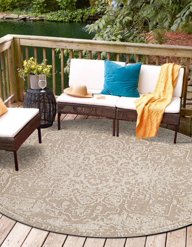 Patio Heritage Collection Area Rug - Santorini Round Khaki  lifestyle 111