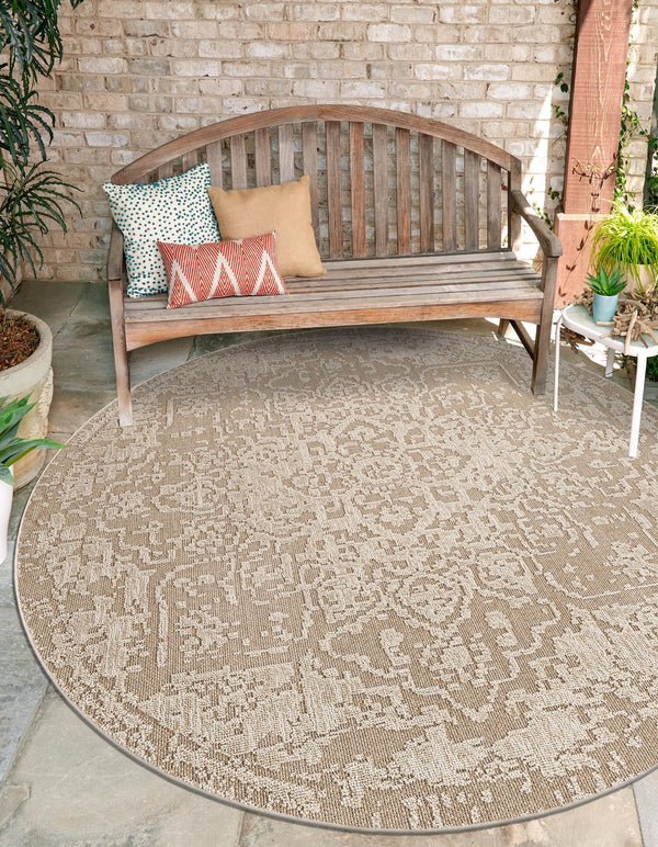 Patio Heritage Collection Area Rug - Santorini Round Khaki  lifestyle 116