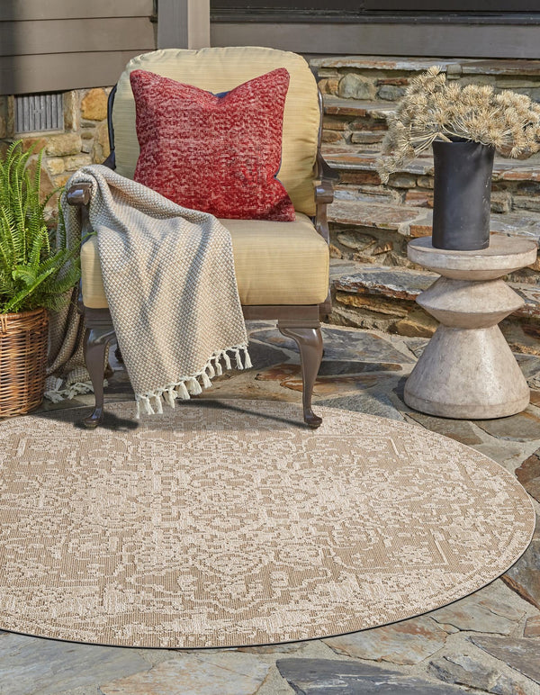 Patio Heritage Collection Area Rug - Santorini Round Khaki  lifestyle 126