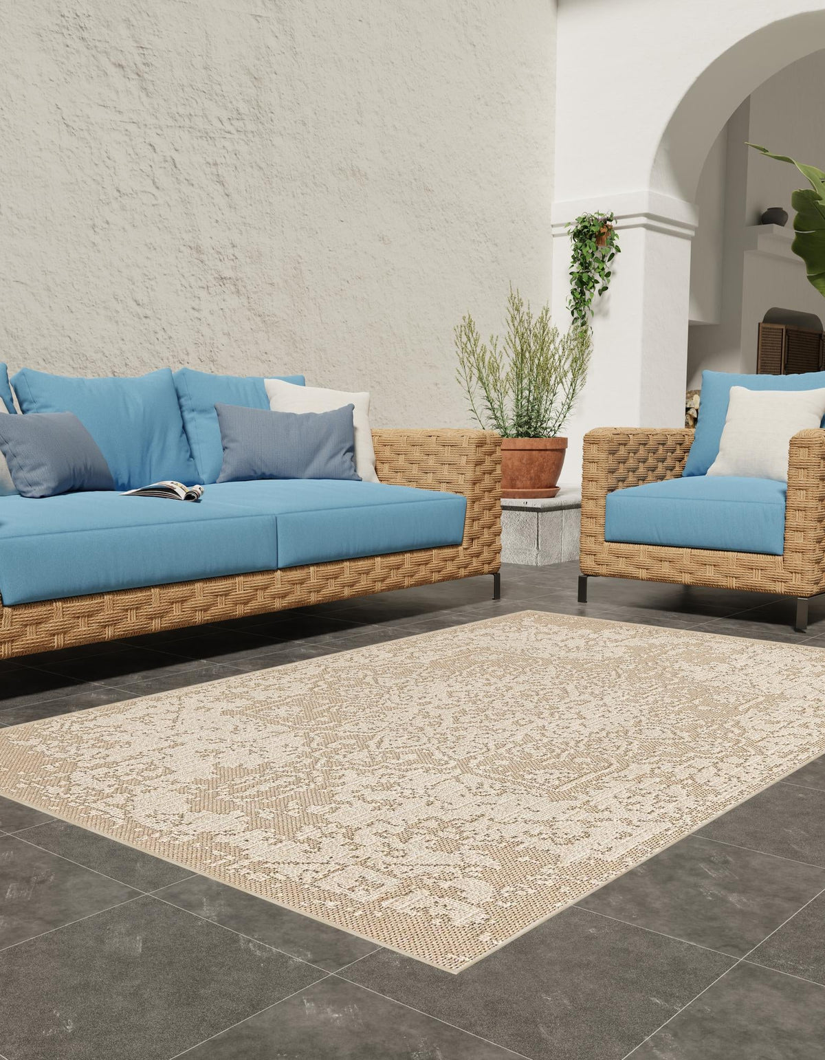 Patio Heritage Collection Area Rug - Santorini Rectangle Khaki  lifestyle 7