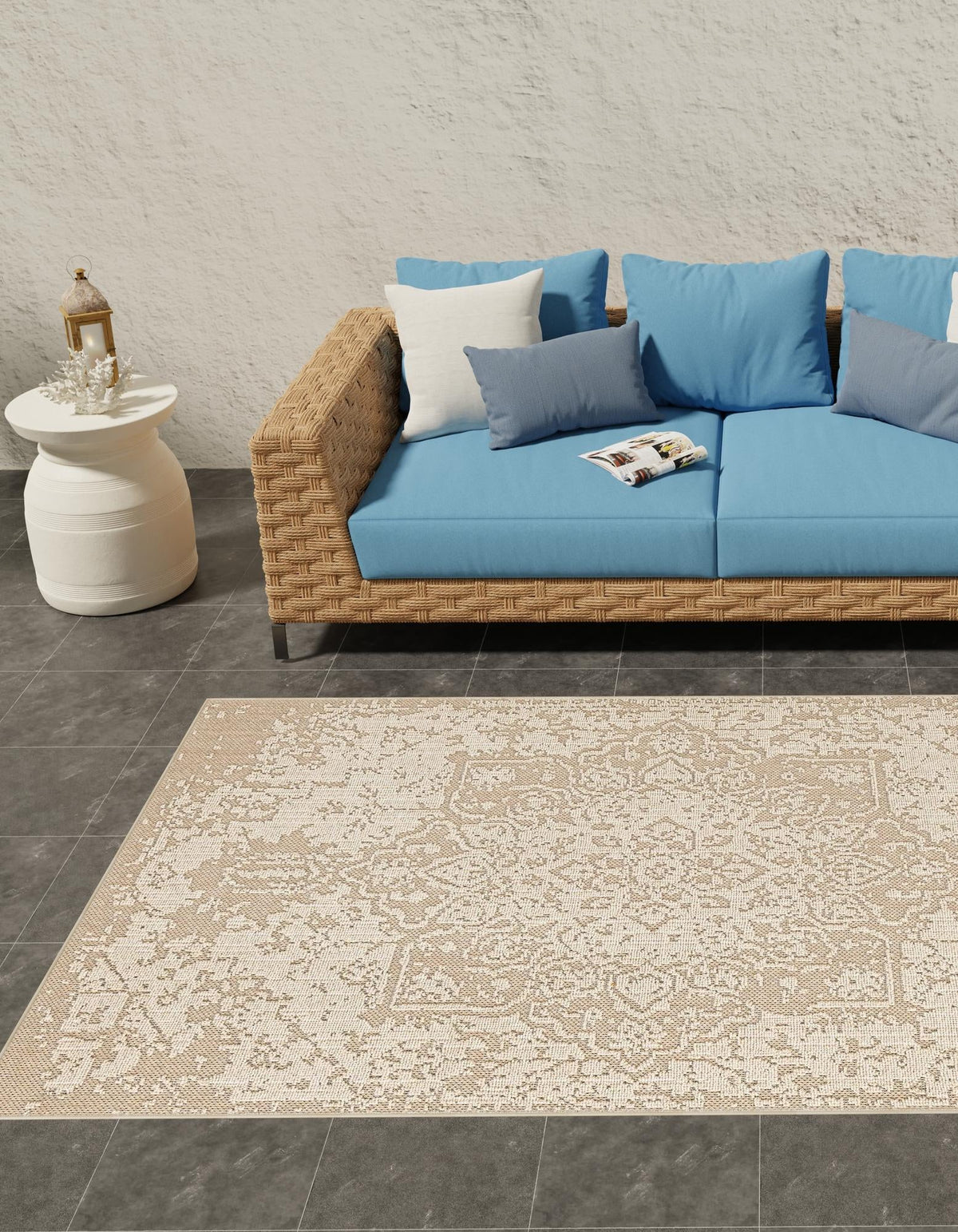 Patio Heritage Collection Area Rug - Santorini Rectangle Khaki  lifestyle 11