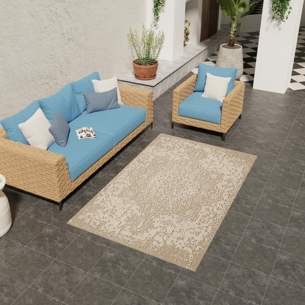 Patio Heritage Collection Area Rug - Santorini Rectangle Khaki  lifestyle 62
