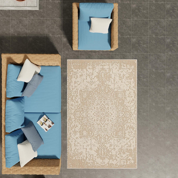 Patio Heritage Collection Area Rug - Santorini Rectangle Khaki  lifestyle 71