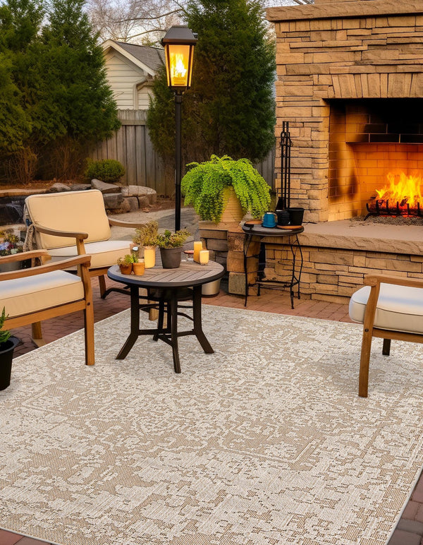 Patio Heritage Collection Area Rug - Santorini Square Khaki  lifestyle 89