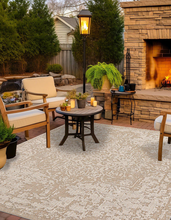 Patio Heritage Collection Area Rug - Santorini Square Khaki  lifestyle 101
