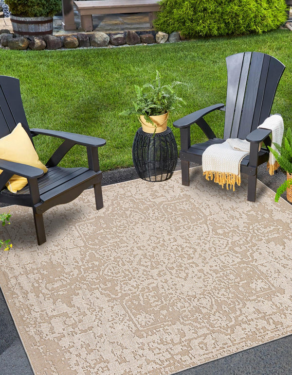 Patio Heritage Collection Area Rug - Santorini Square Khaki  lifestyle 112