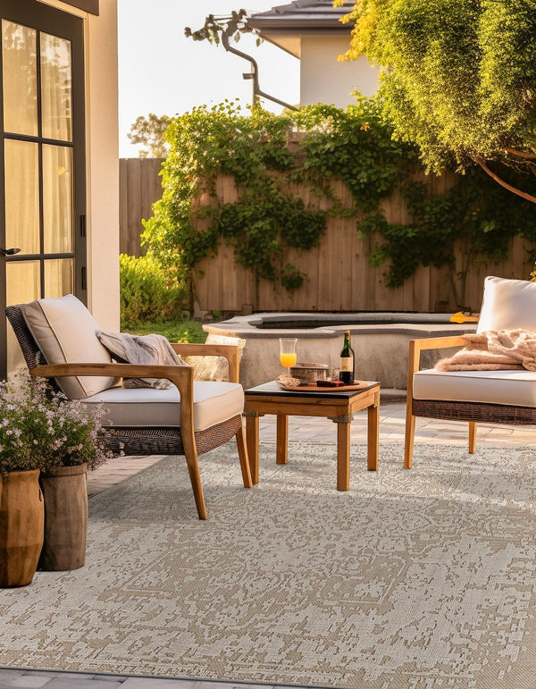 Patio Heritage Collection Area Rug - Santorini Square Khaki  lifestyle 122