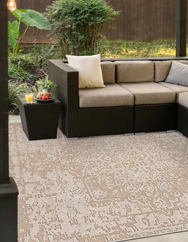Patio Heritage Collection Area Rug - Santorini Square Khaki  lifestyle 132