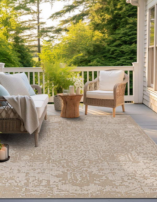 Patio Heritage Collection Area Rug - Santorini Square Khaki  lifestyle 137