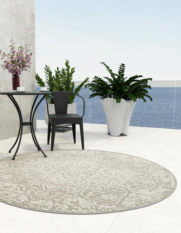 Patio Heritage Collection Area Rug - Santorini Round Light Gray  lifestyle 91