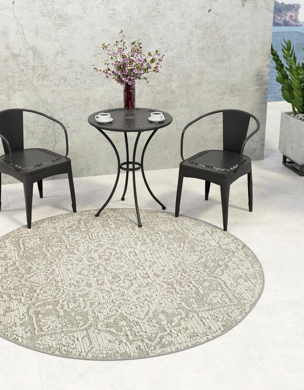 Patio Heritage Collection Area Rug - Santorini Round Light Gray  lifestyle 103