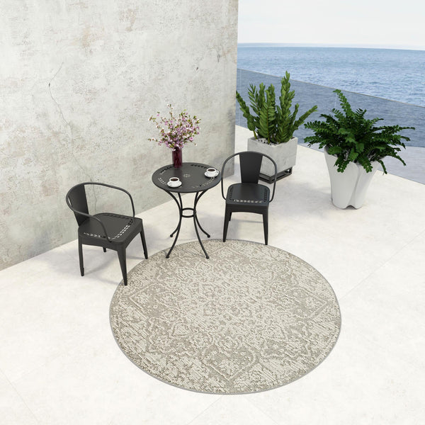 Patio Heritage Collection Area Rug - Santorini Round Light Gray  lifestyle 143
