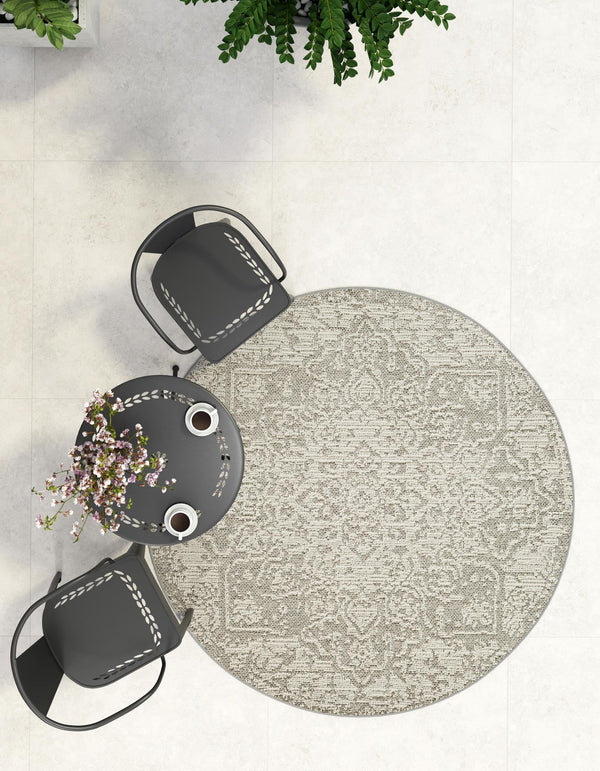 Patio Heritage Collection Area Rug - Santorini Round Light Gray  lifestyle 154