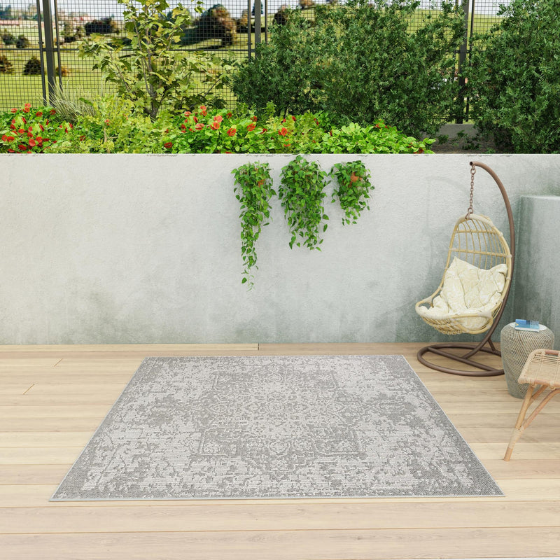 Patio Heritage Collection Area Rug - Santorini Square Light Gray  lifestyle 175