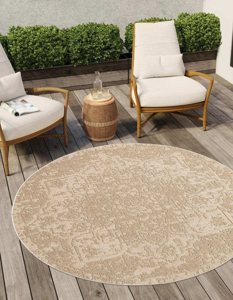 Patio Heritage Collection Area Rug - Santorini Round Beige  lifestyle 82