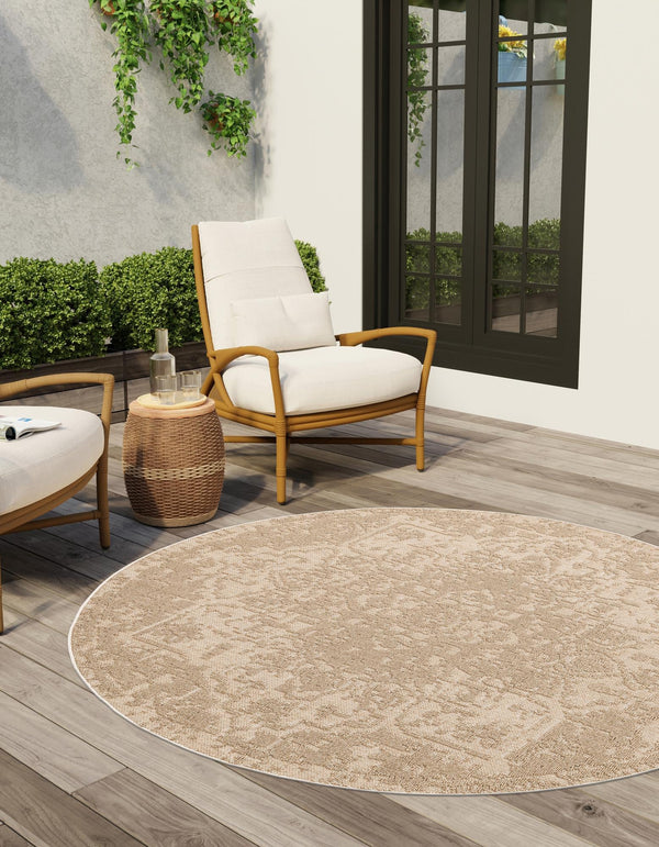 Patio Heritage Collection Area Rug - Santorini Round Beige  lifestyle 94