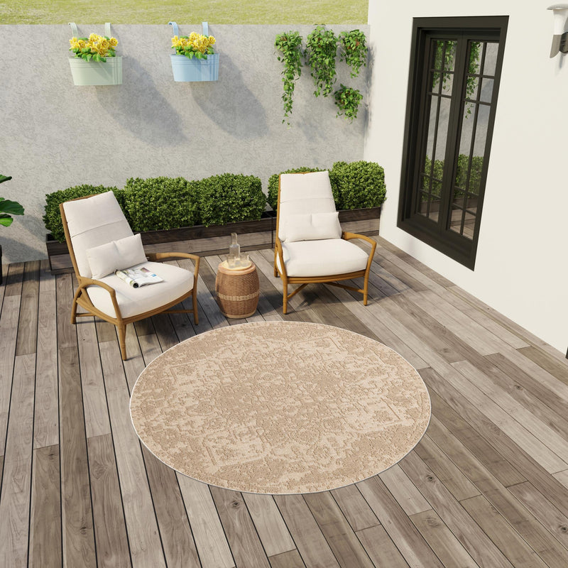 Patio Heritage Collection Area Rug - Santorini Round Beige  lifestyle 163