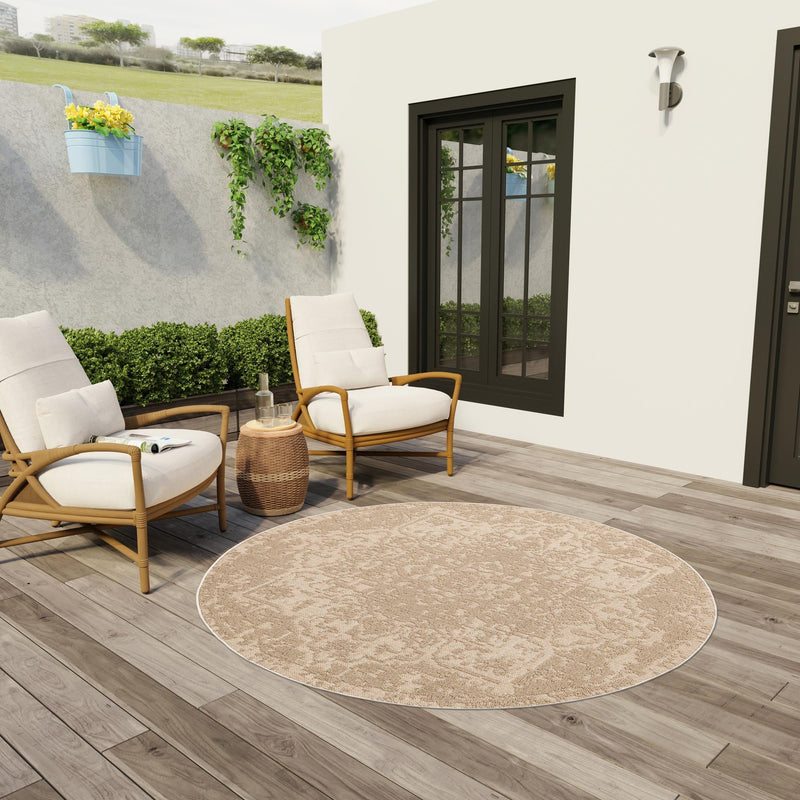 Patio Heritage Collection Area Rug - Santorini Round Beige  lifestyle 170