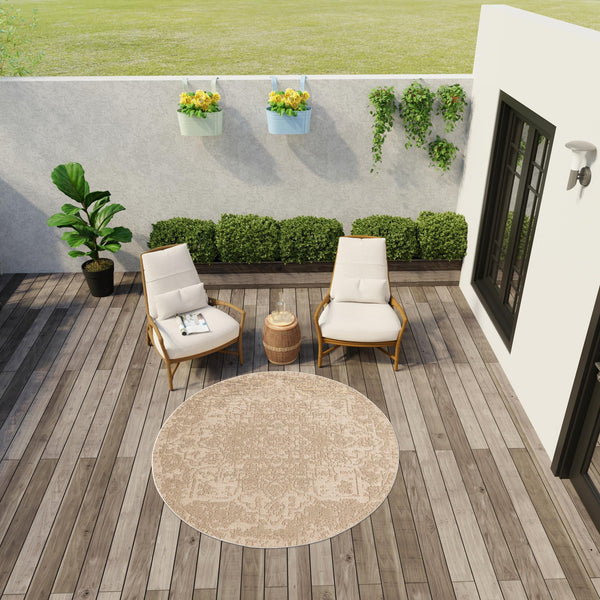 Patio Heritage Collection Area Rug - Santorini Round Beige  lifestyle 177