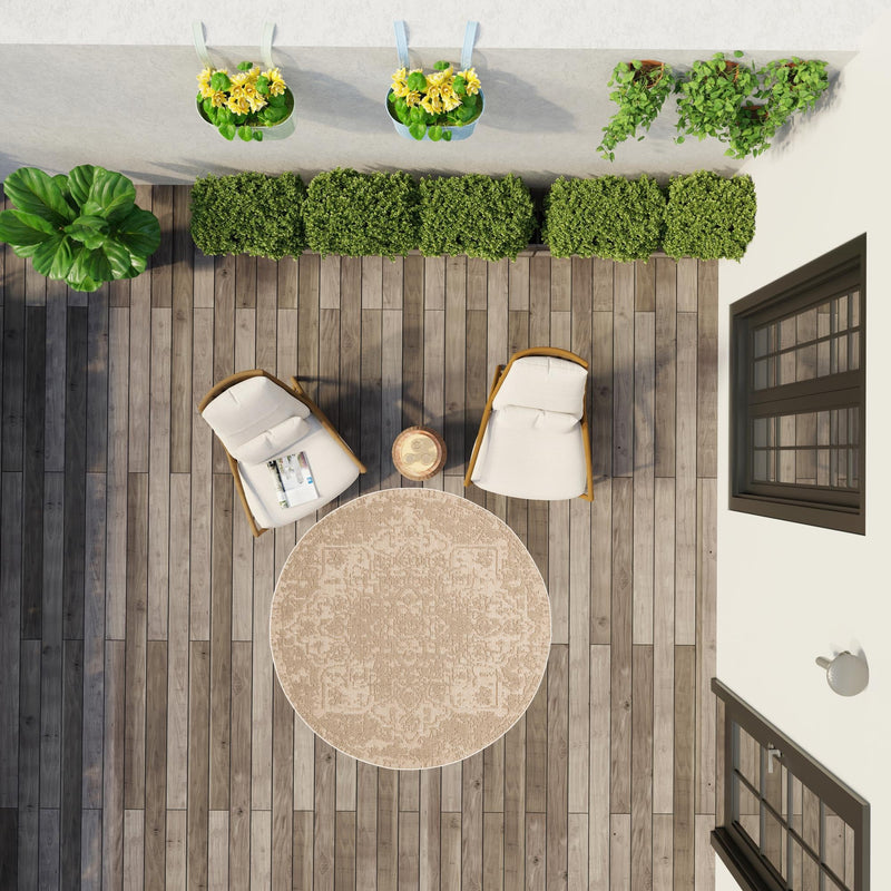 Patio Heritage Collection Area Rug - Santorini Round Beige  lifestyle 184