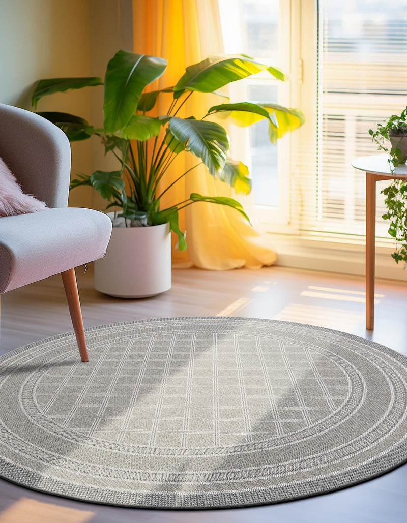 Seaside Lattice Collection Area Rug - Savannah Round Gray  lifestyle 49