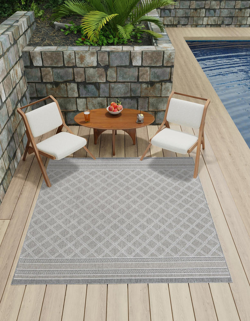 Seaside Lattice Collection Area Rug - Savannah Square Gray  lifestyle 59