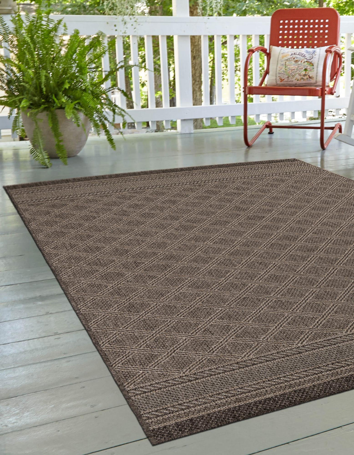 Seaside Lattice Collection Area Rug - Savannah Rectangle Chocolate Brown  lifestyle 8