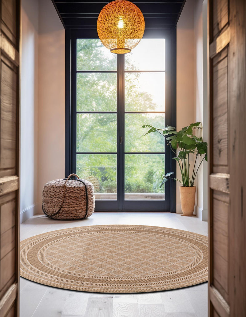 Seaside Lattice Collection Area Rug - Savannah Round Natural  lifestyle 55