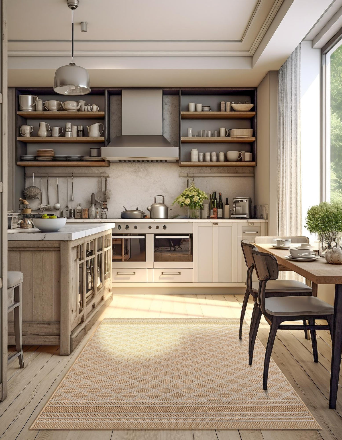 Seaside Lattice Collection Area Rug - Savannah Rectangle Natural  lifestyle 6