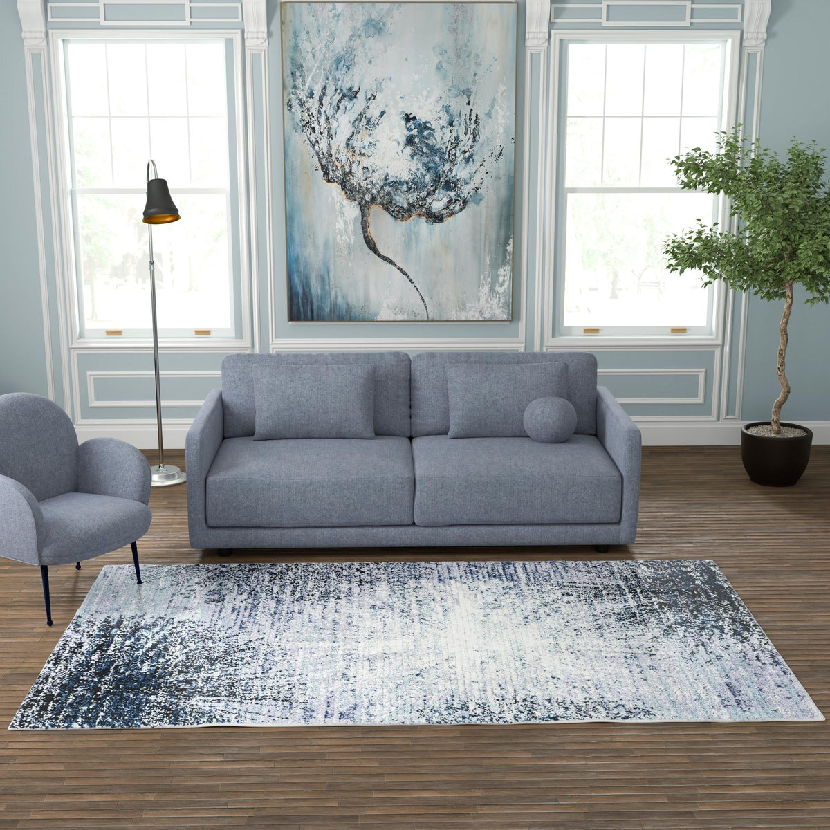 Santa Fe Trails Collection Area Rug -  Zuni Rectangle Blue and Gray  lifestyle 15