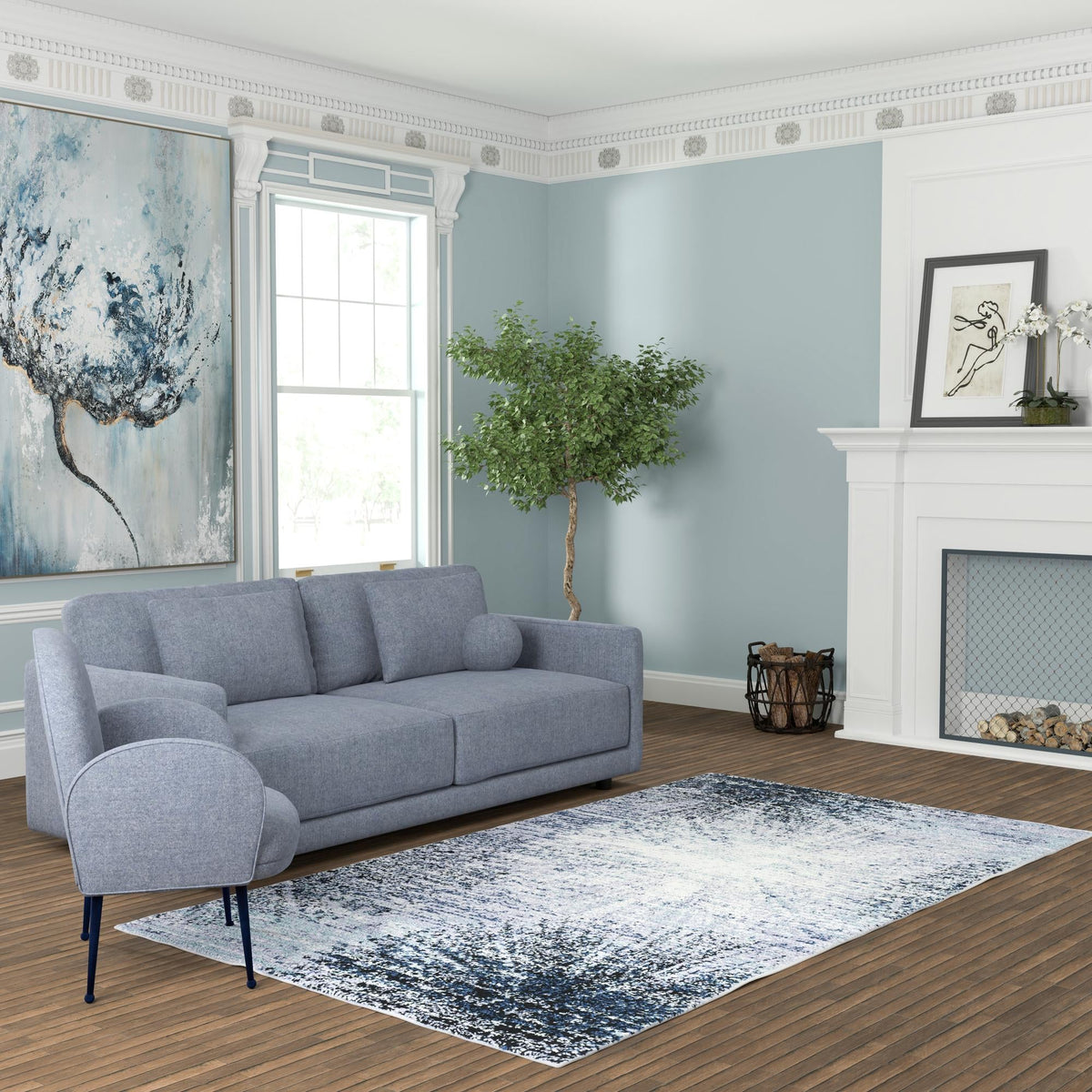 Santa Fe Trails Collection Area Rug -  Zuni Rectangle Blue and Gray  lifestyle 16