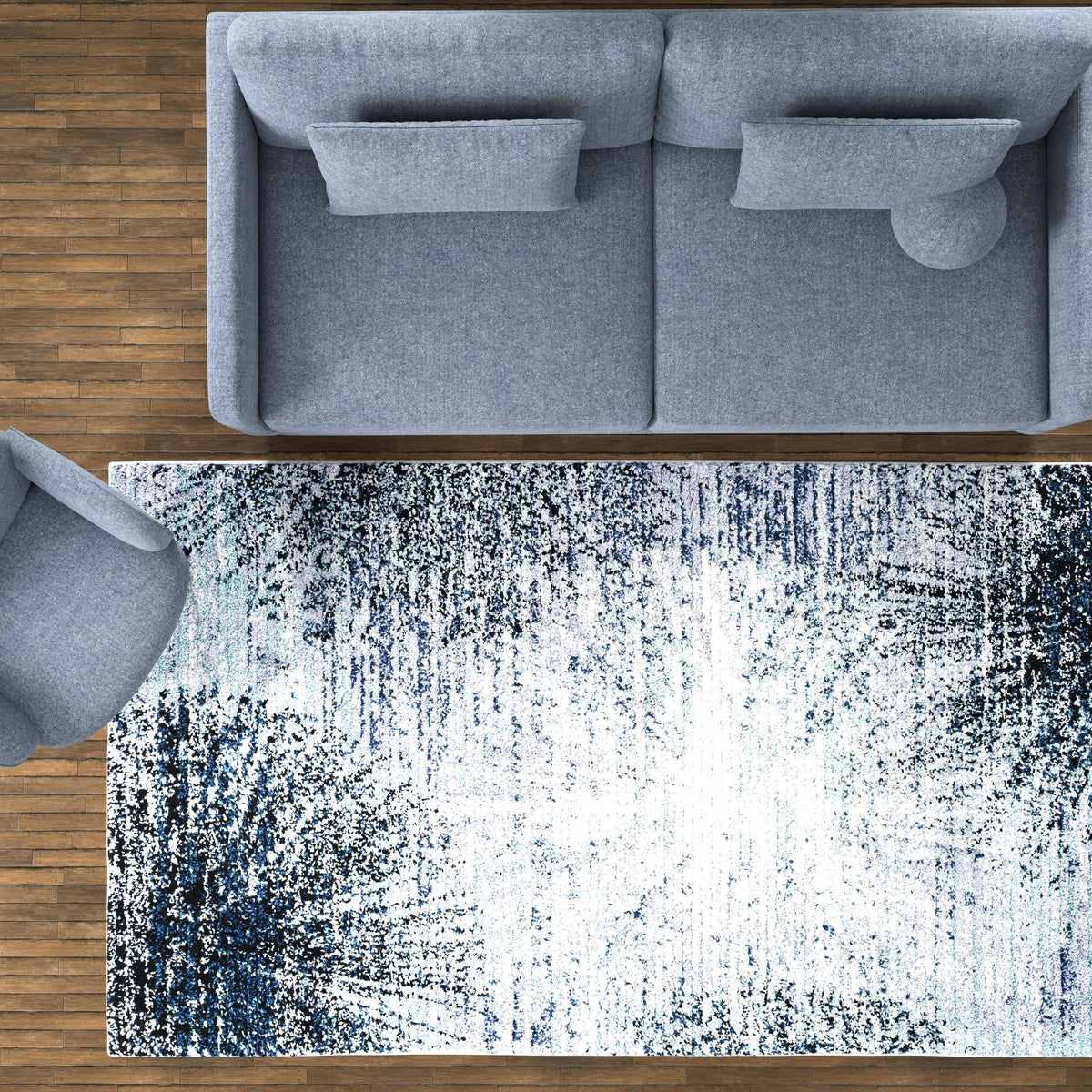 Santa Fe Trails Collection Area Rug -  Zuni Rectangle Blue and Gray  lifestyle 17
