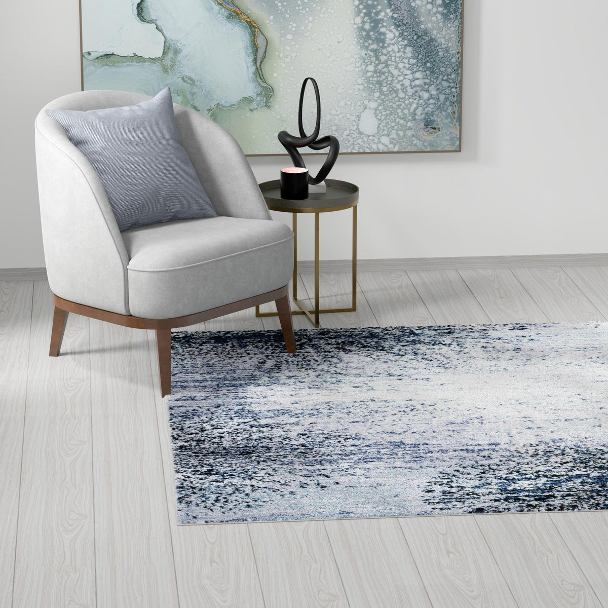 Santa Fe Trails Collection Area Rug -  Zuni Square Blue and Gray  lifestyle 89