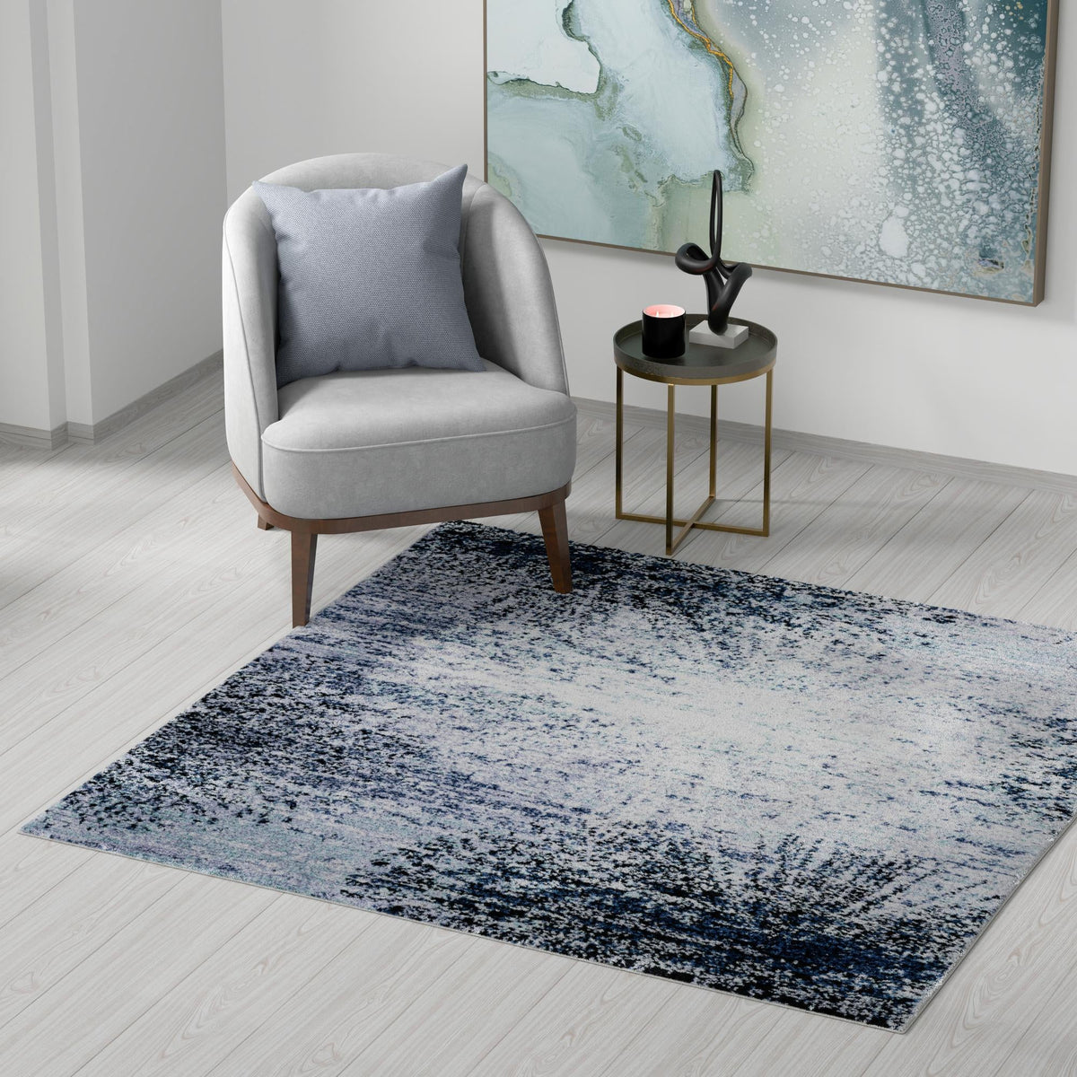 Santa Fe Trails Collection Area Rug -  Zuni Square Blue and Gray  lifestyle 91