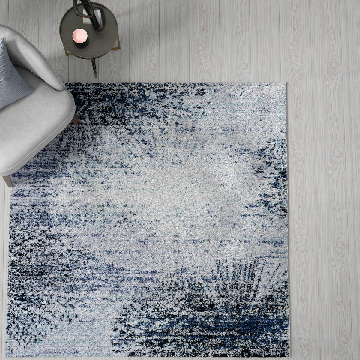 Santa Fe Trails Collection Area Rug -  Zuni Square Blue and Gray  lifestyle 93
