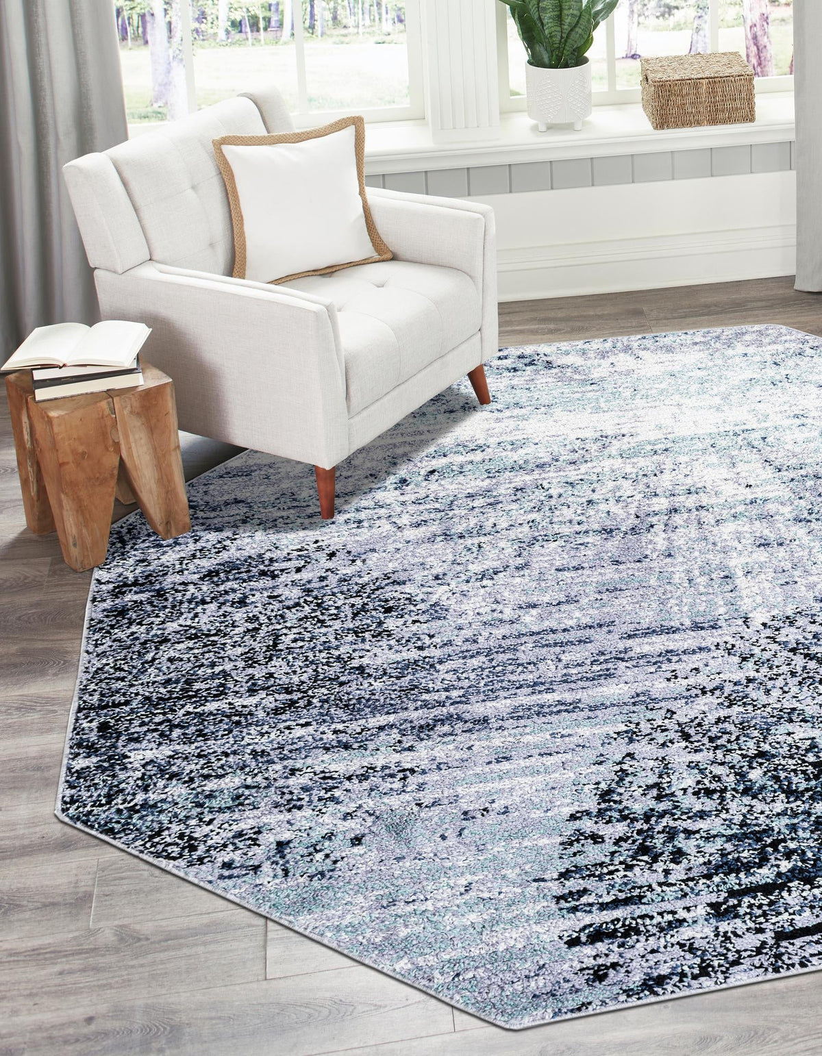 Santa Fe Trails Collection Area Rug -  Zuni Octagon Blue and Gray  lifestyle 25