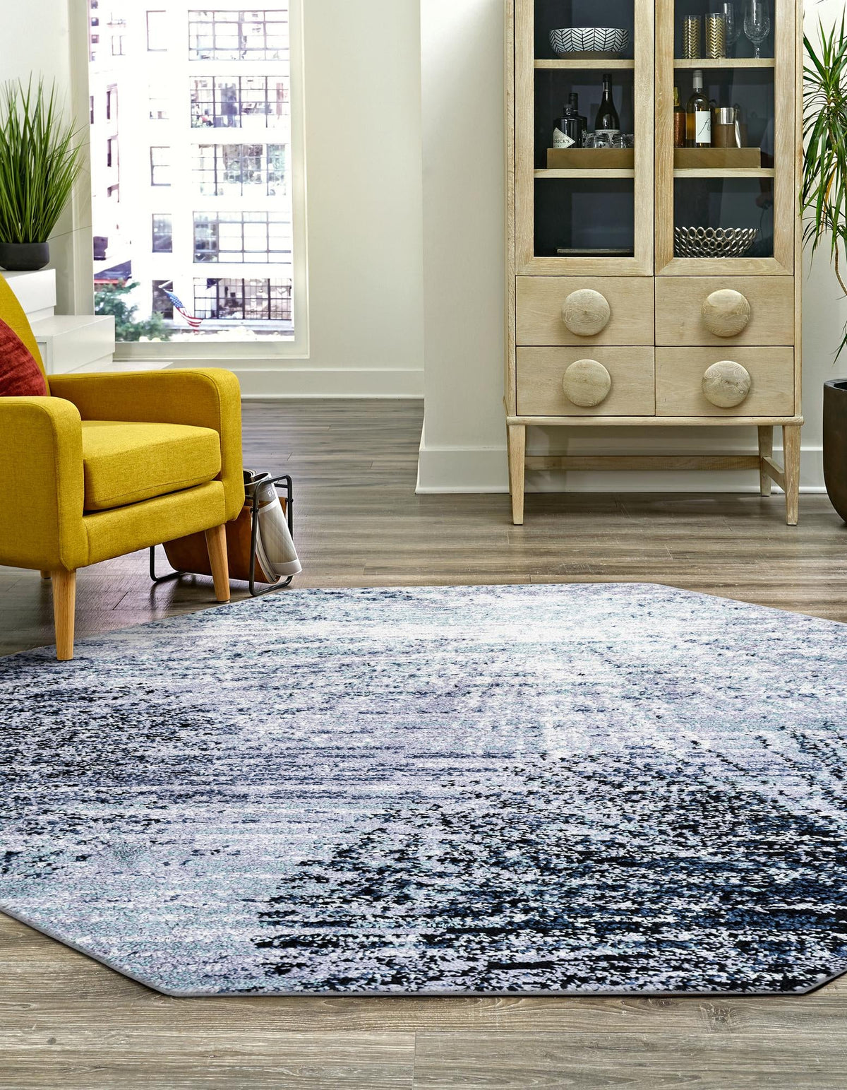 Santa Fe Trails Collection Area Rug -  Zuni Octagon Blue and Gray  lifestyle 29