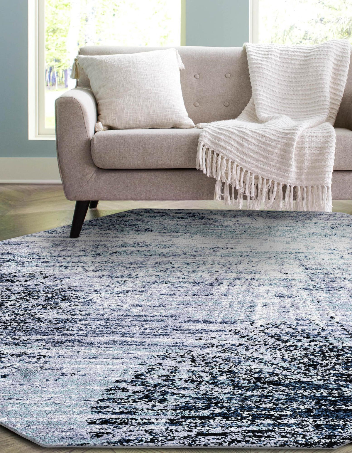 Santa Fe Trails Collection Area Rug -  Zuni Octagon Blue and Gray  lifestyle 35