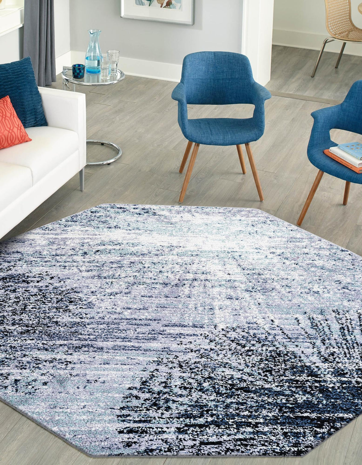 Santa Fe Trails Collection Area Rug -  Zuni Octagon Blue and Gray  lifestyle 43