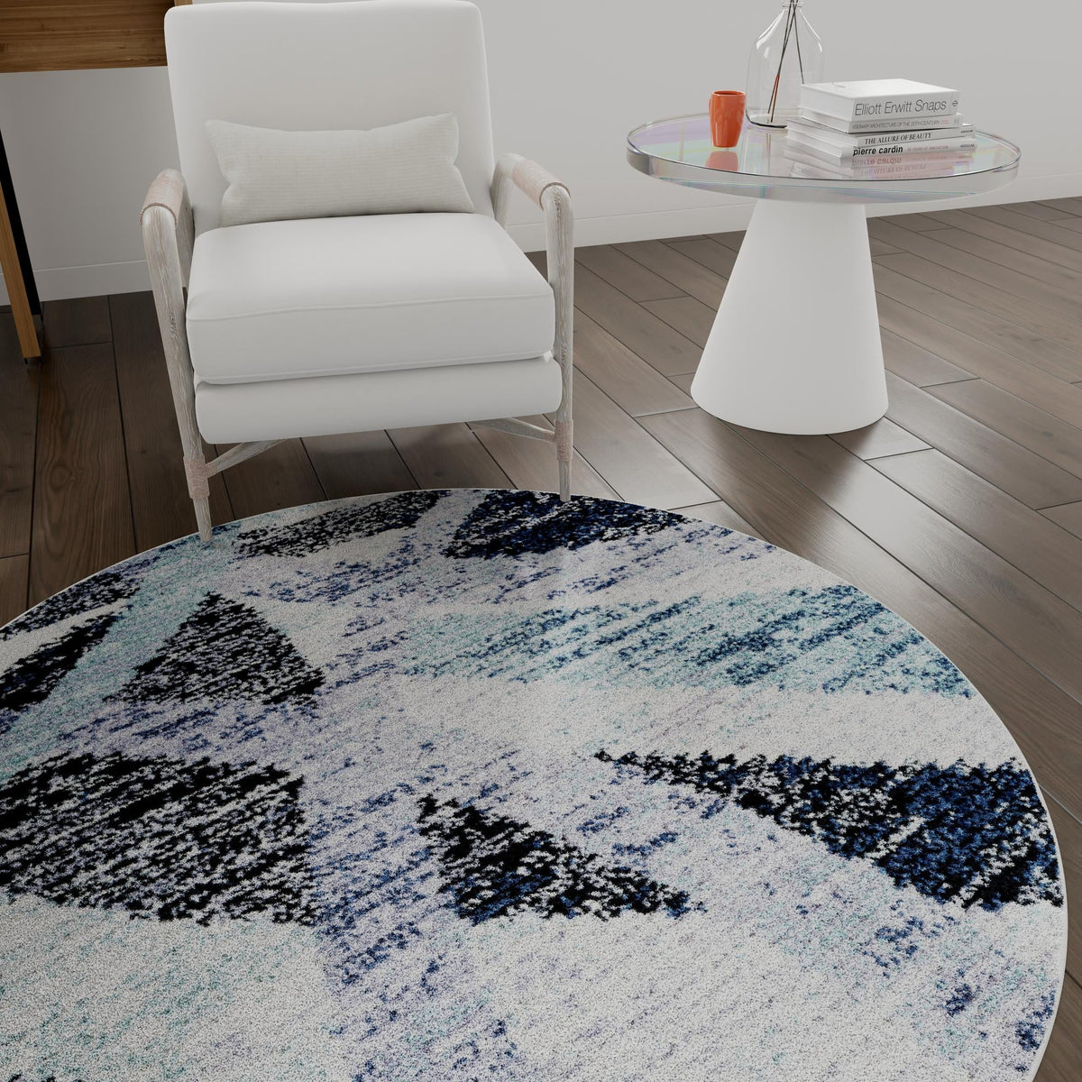 Santa Fe Trails Collection Area Rug -  Navajo Round Gray and Ivory  lifestyle 88