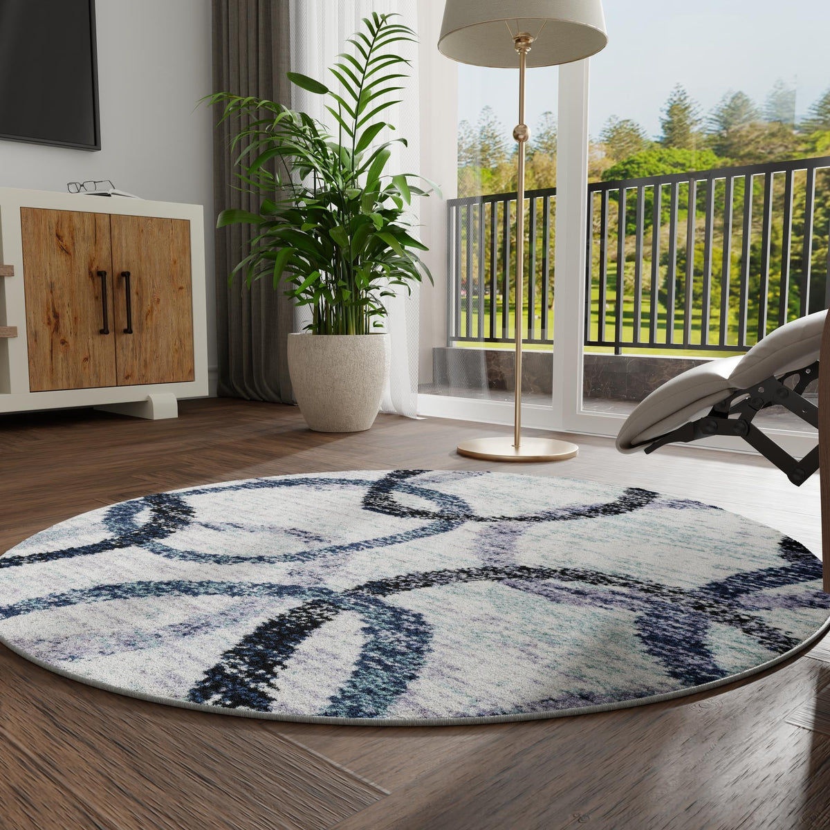 Santa Fe Trails Collection Area Rug -  Taos Round Ivory  lifestyle 90
